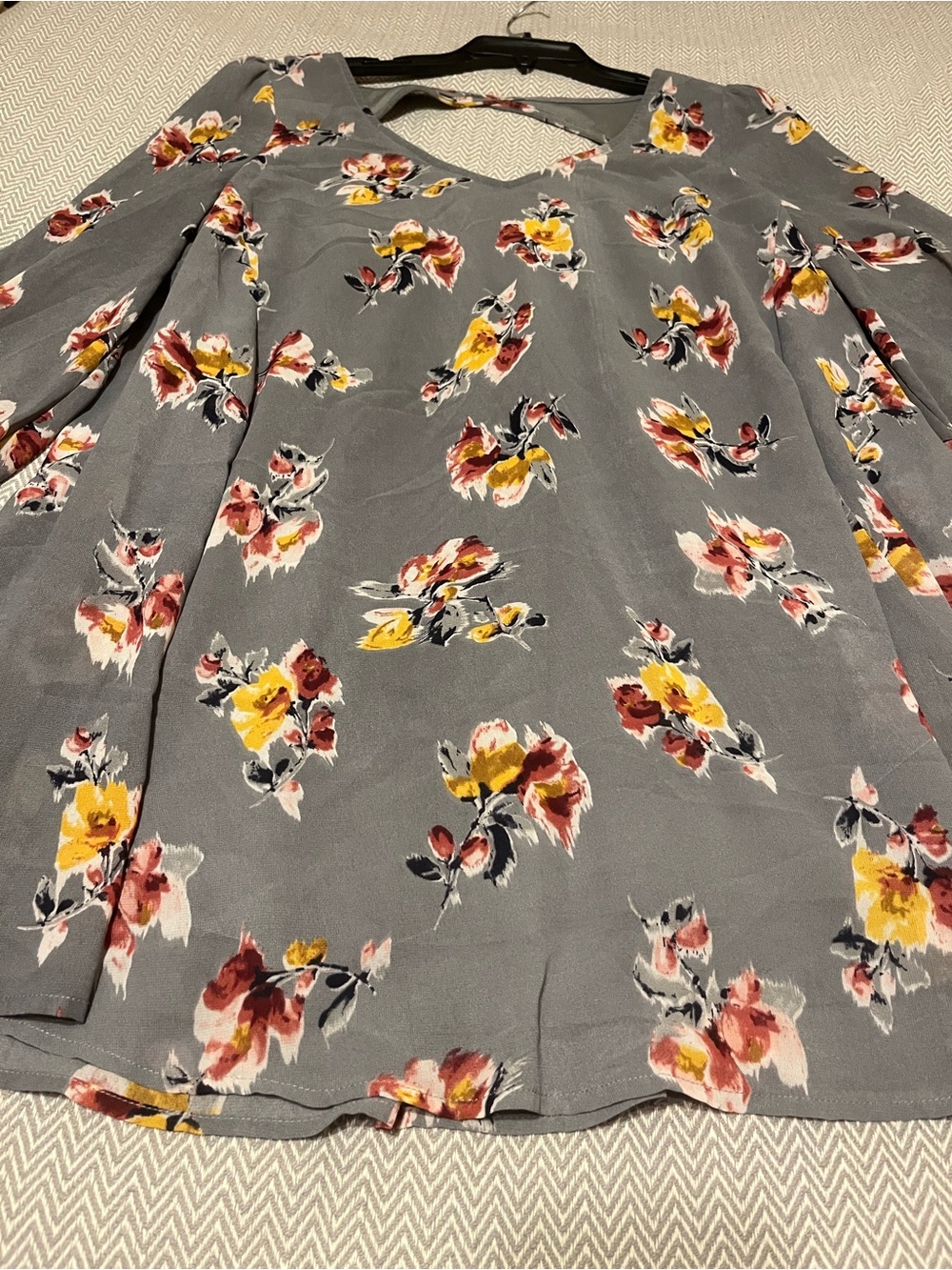 Entro Floral Grey A-Line Tunic/Dress - Grey with Fall Floral Print. Size Large.